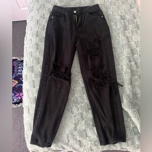 Black Ripped Straight Jeans